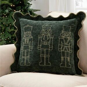 ✨My Texas House 18" x 18" Green Nutcracker Chenille Holiday Decorative Pillow✨